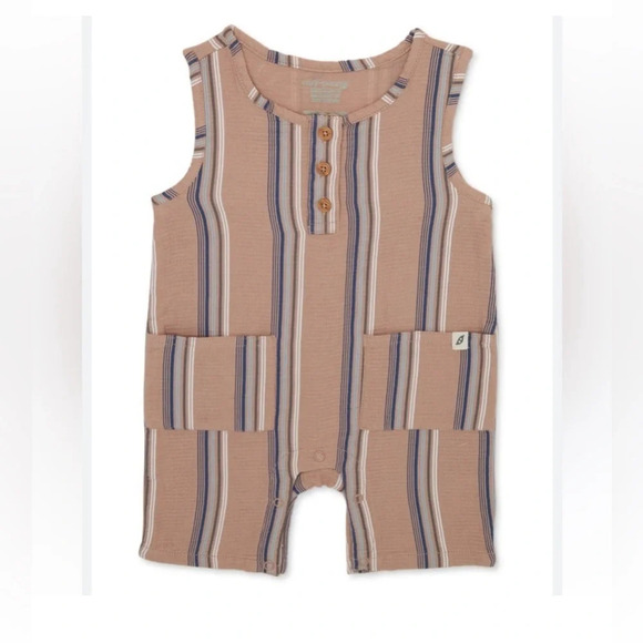 Easy Peasy Beige and Blue Striped Romper Size 0-3 Months 100% Cotton - Picture 1 of 4